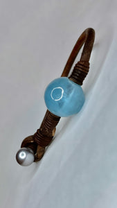 Aquamarine, Tahitian Leather Bracelet