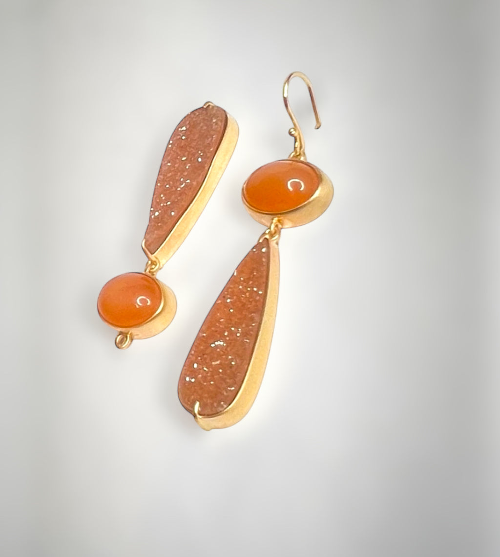 Peach Moonstone & Druzy Earrings