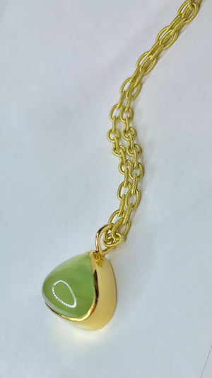 Prehnite Pendant & Oval Twist Cable Chain