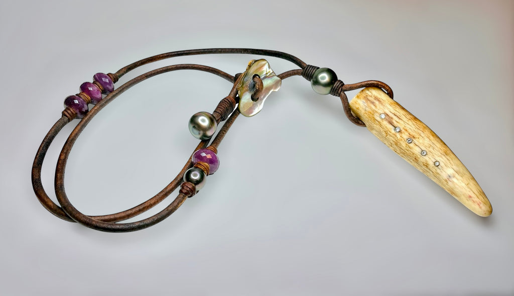 Diamond Antler, Ruby, Tahitian Pearl Lariat