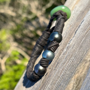 Tahitian Pearl & Jade Leather Bracelet