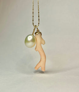 South Sea Pearl & Branch Angelskin Coral Pendants