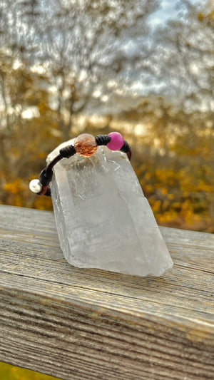 Tourmaline, Cinnamon Quartz & South Sea Pearl Leather Bracelet