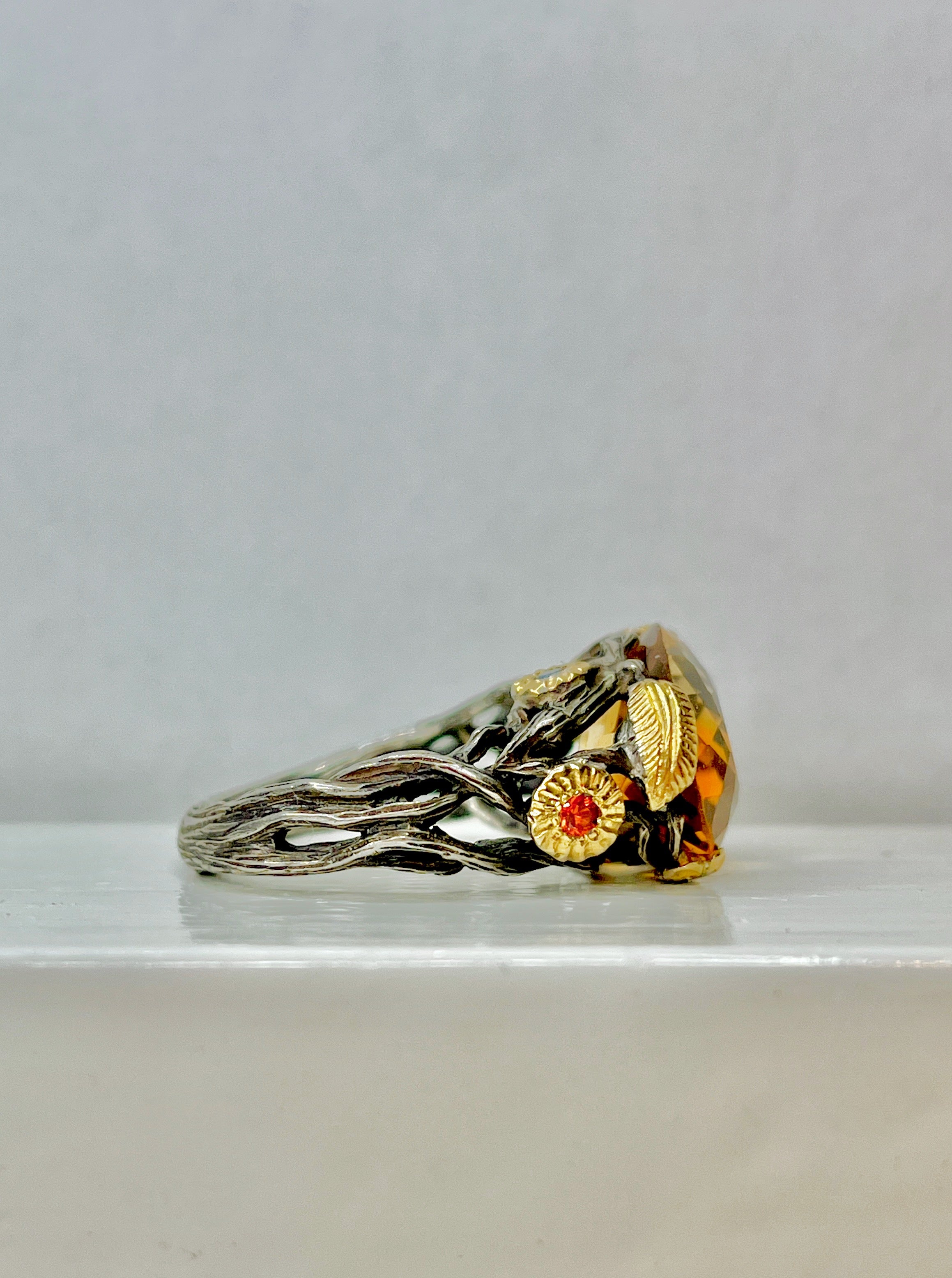 Citrine Wood Flower Ring