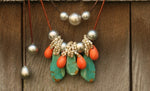 Tahitian Pearls, Turquoise & Coral on Leather