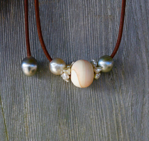 Tahitian Pearls & Queen Conch On Leather