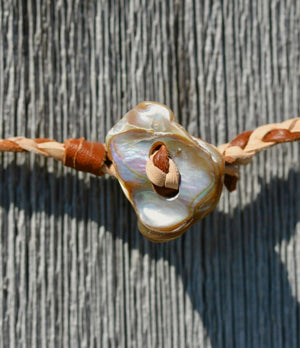 Abalone, Pink Mussel On Braided Lace Necklace