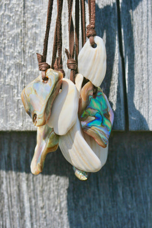 Abalone & Atlantic Surf Clam On Lace Necklace