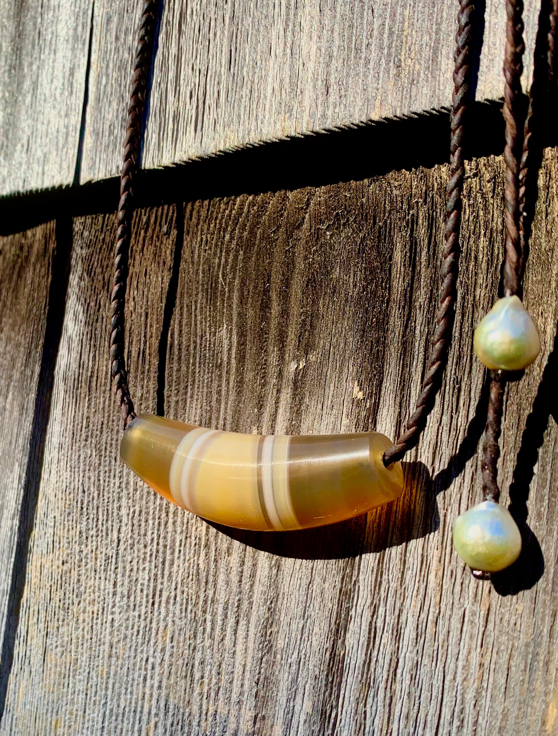 Banded Tibetan Agate & South Sea Pearl Necklace