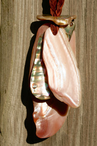 Abalone, Pink Mussel On Braided Lace Necklace