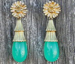 Chrysoprase Diamond Sunflower Earrings