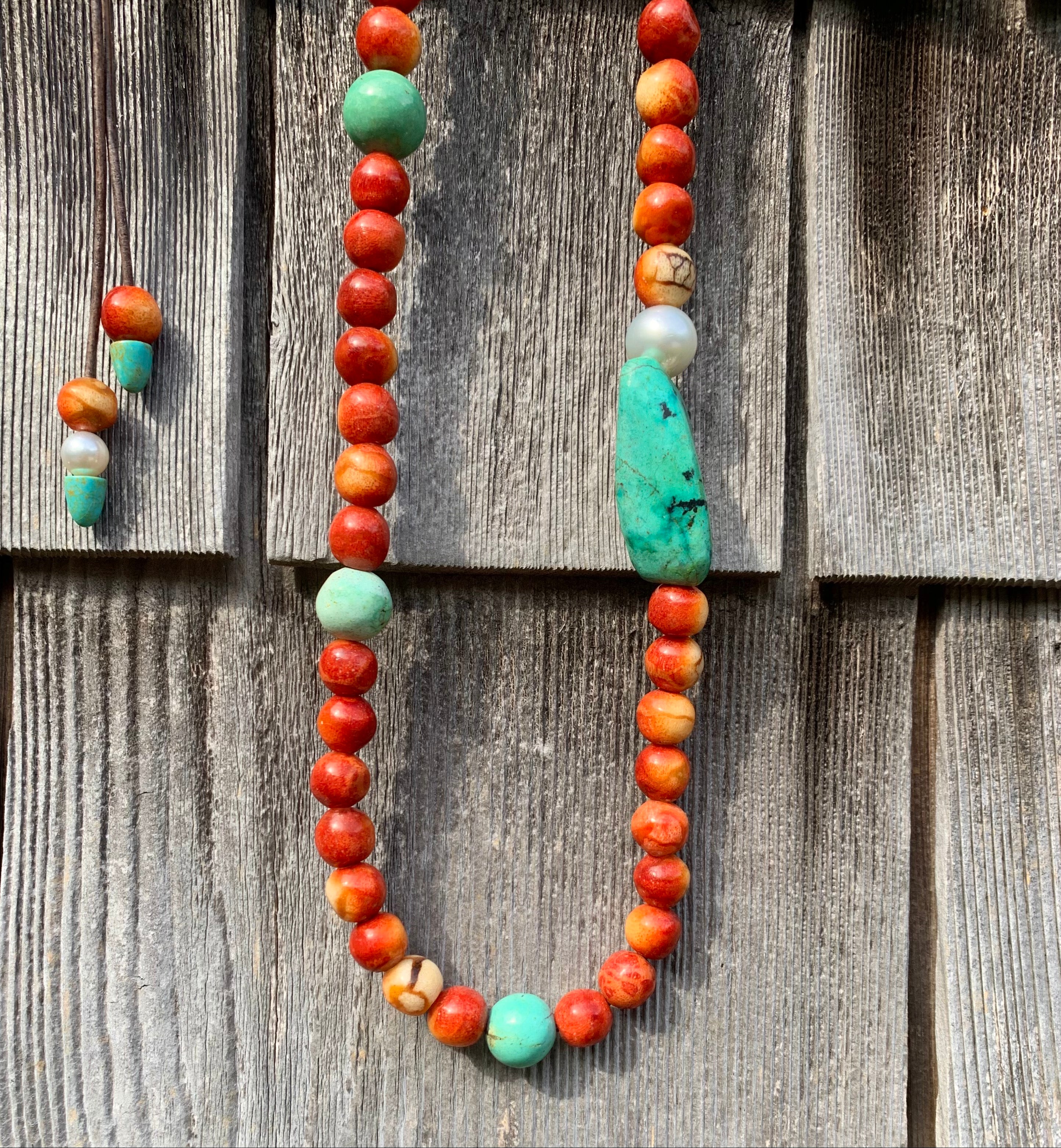 Coral, Turquoise & South Sea Pearl Necklace