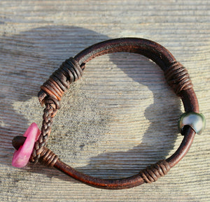 Tahitian Pearl & Leather Bracelet