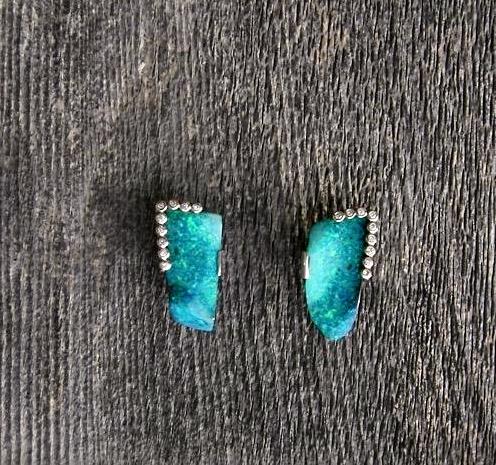 Diamond & Boulder Opal Earrings