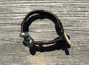 Tahitian Pearls & Leather Bracelet