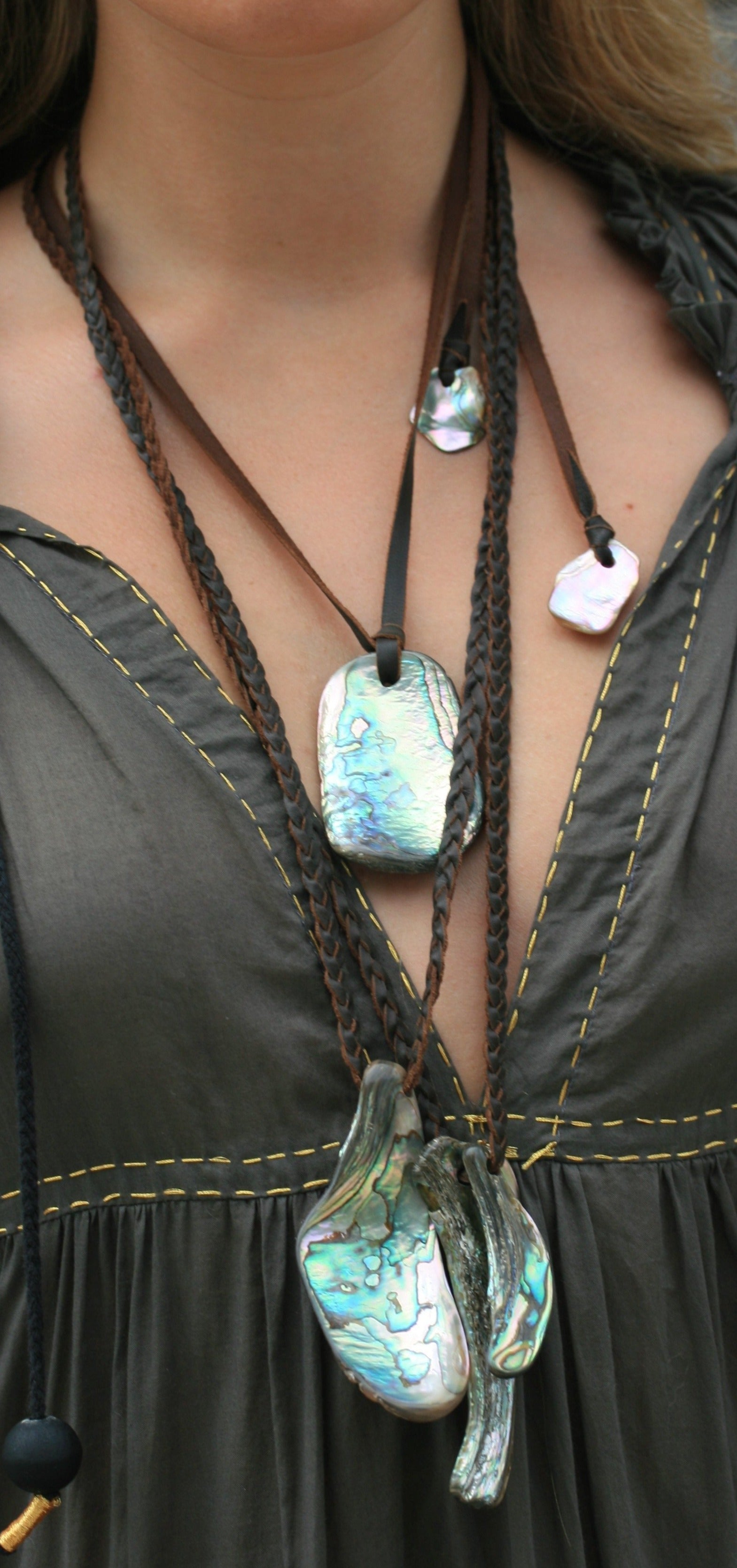 Abalone On Braided Lace Necklace