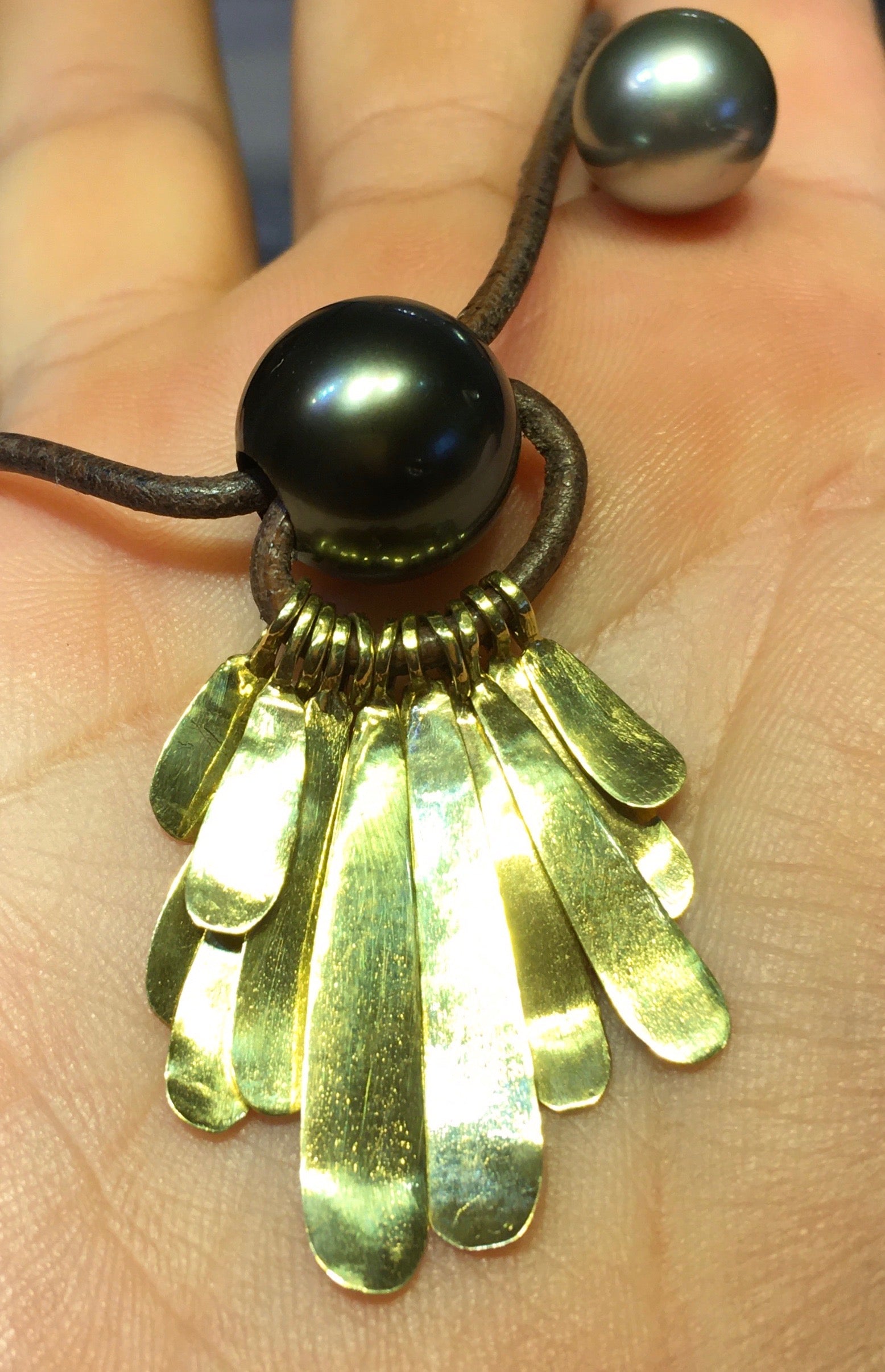 Hammered Petals Of Gold & Tahitian Pearl