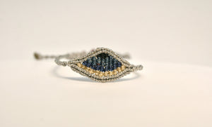 Woven Nefer Silver, Blue Evil Eye Bracelet