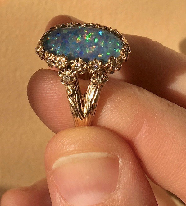 Opal Wood Flower Ring