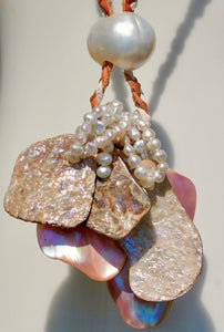 Abalone, Pink Mussel On Braided Leather Lace With South Sea Pearl
