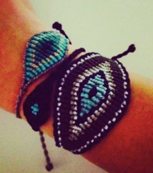 Woven Small Black With Assorted Color Center Evil Eye Bracelet